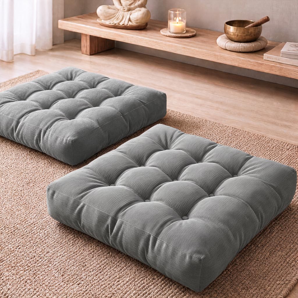Floor Pillows Set of 2 (2 Pack / Square | Grey | 2 Pack)