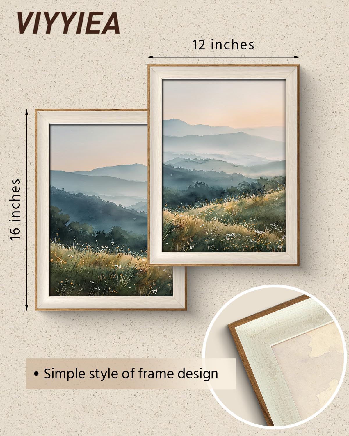 Framed Moody Mountain Flora Landscape Wall Art Set (Misty Mountain Landscape / 16"L x 12"W)
