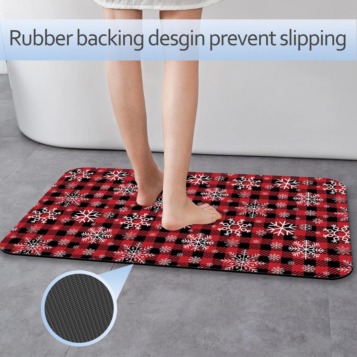 Christmas Plaid Snowflakes Bathroom Mat (Christmas Plaid Snowflakes)