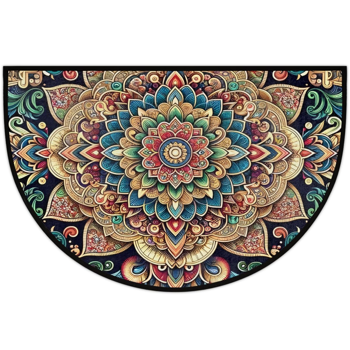 Mandala Rainbow Half Moon Rug Mandala Flower Rainbow Ethnic Half Round Door Mat Washable Half Circle Area Rugs Indoor Entrance Non Slip Semi Circle Bathroom Rugs Floor Carpet for Kithen Bedroom Decor (A:color 6)