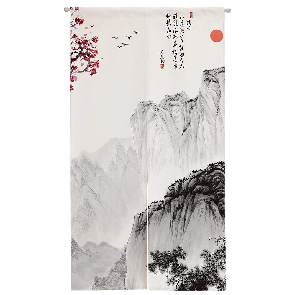 Chinese Ink Landscape Noren Curtain 33.5" x 59" (Mount / 33.5"W x 59"L (Pack of 1))