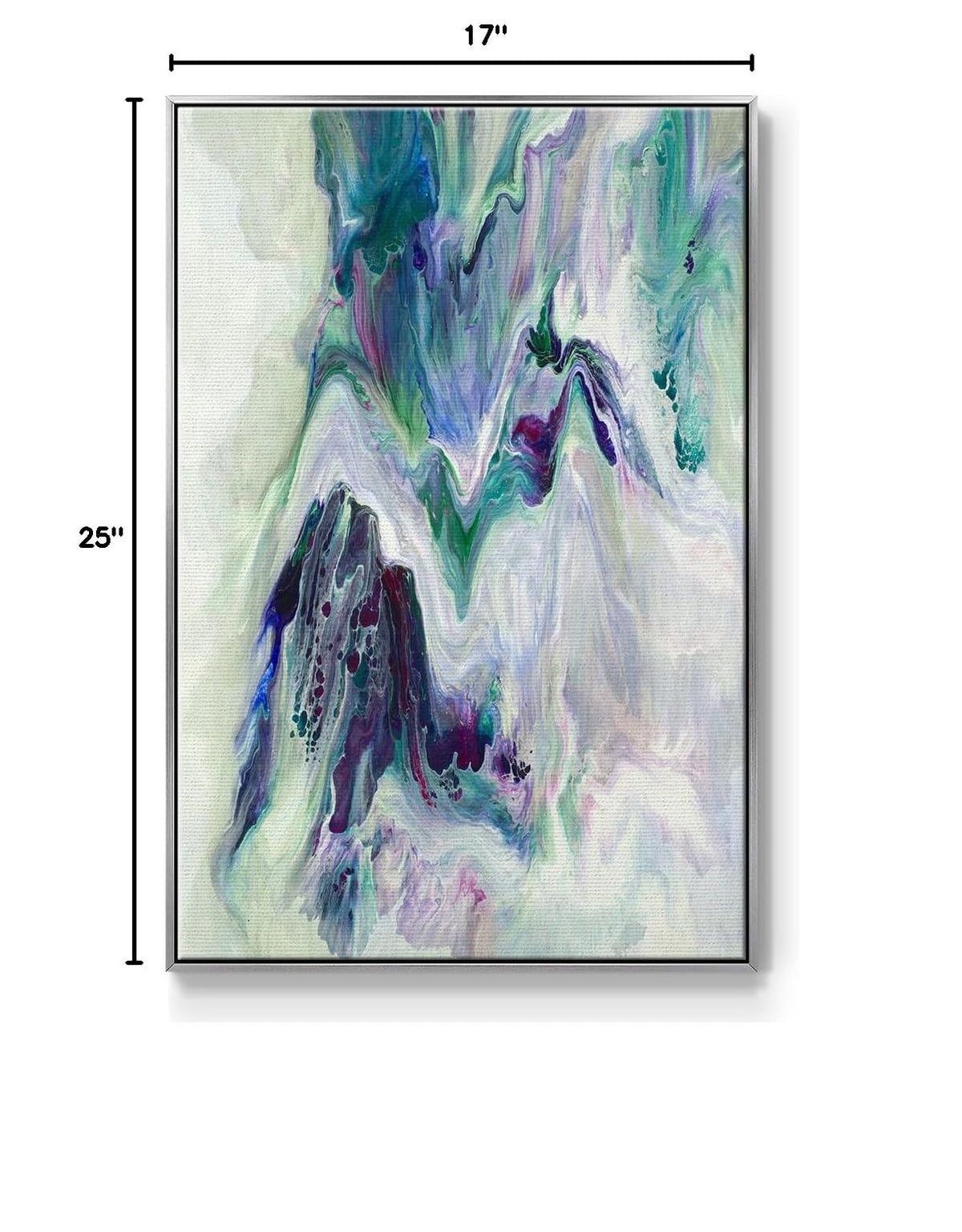 Abstract Wall Art Home Decor Paintings Wild Flowing River Water Canvas Silver Floater Frame Prints for Office Kitchen Living Room (25"L x 17"W / Wild River)