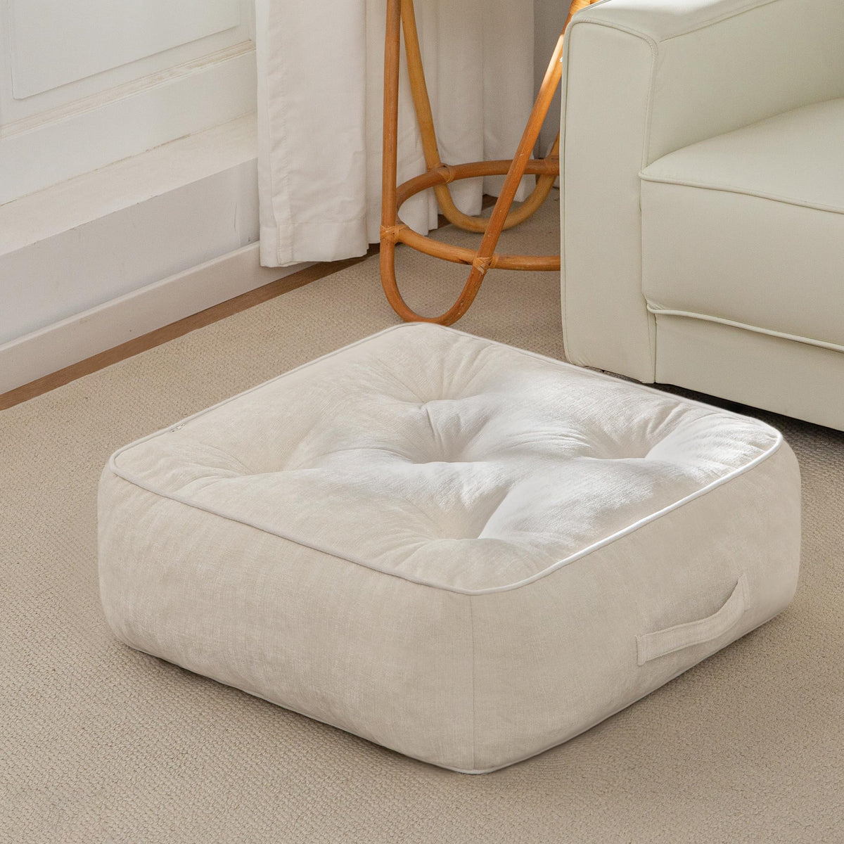 8" Extra Thick Floor Pillow Cushion for Adults (8" Thick(Pack of 1) / Square Beige)