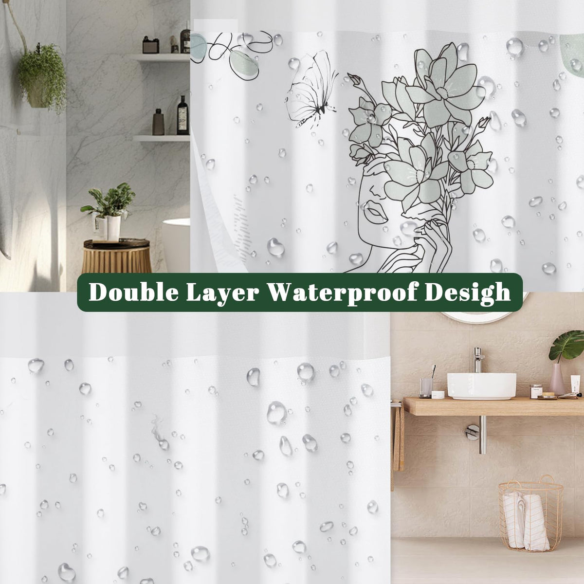 Minimalist Artistic No Hook Shower Curtain with Snap in Liner (Art-2)