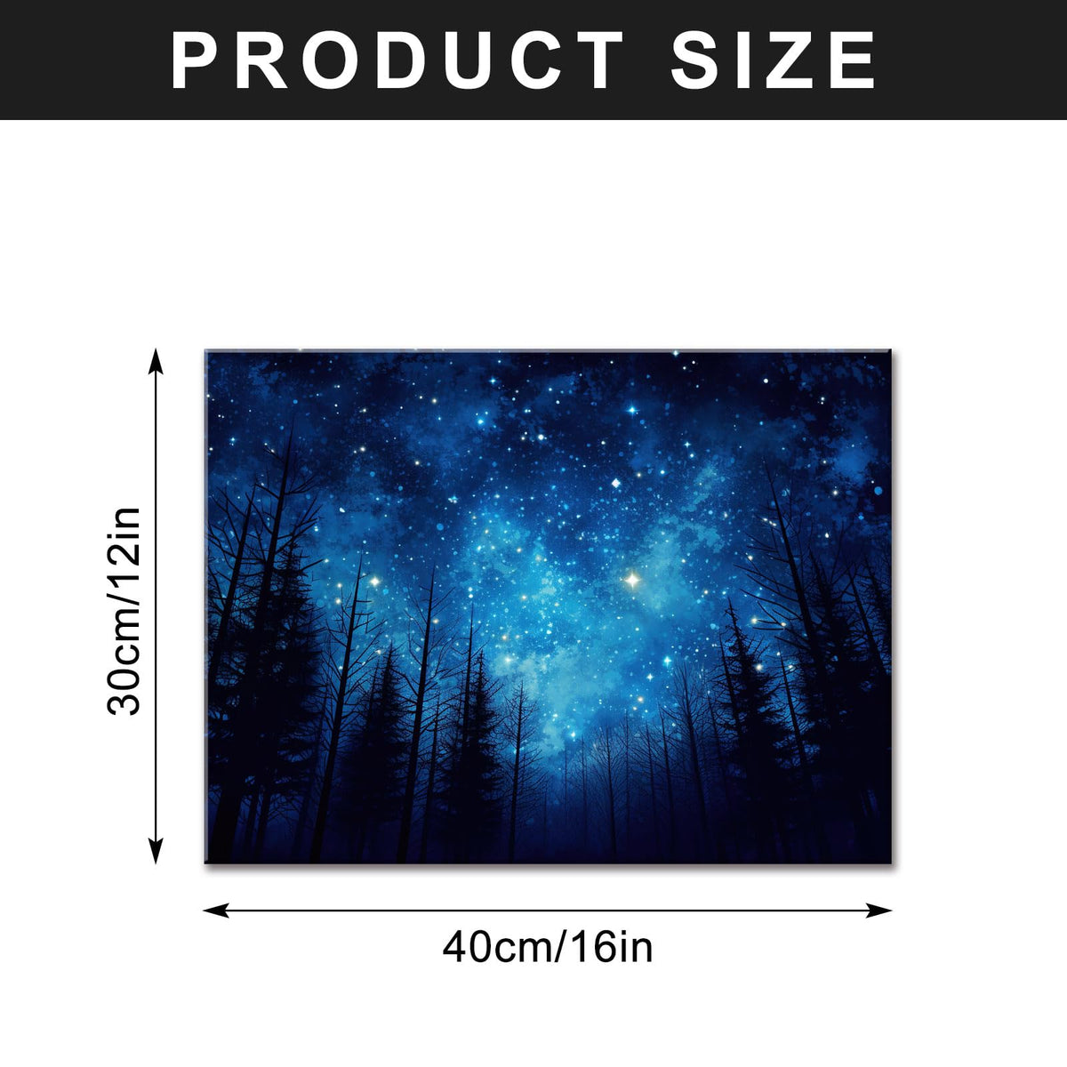 Blue Starry Night Forest Tree Silhouette Canvas Wall Art Nature Picture Prints for Bathroom Bedroom Living Room Kitchen Office Home Decoration Framed Ready to Hang 12" x 16" (16"L x 12"W / Forest 02)