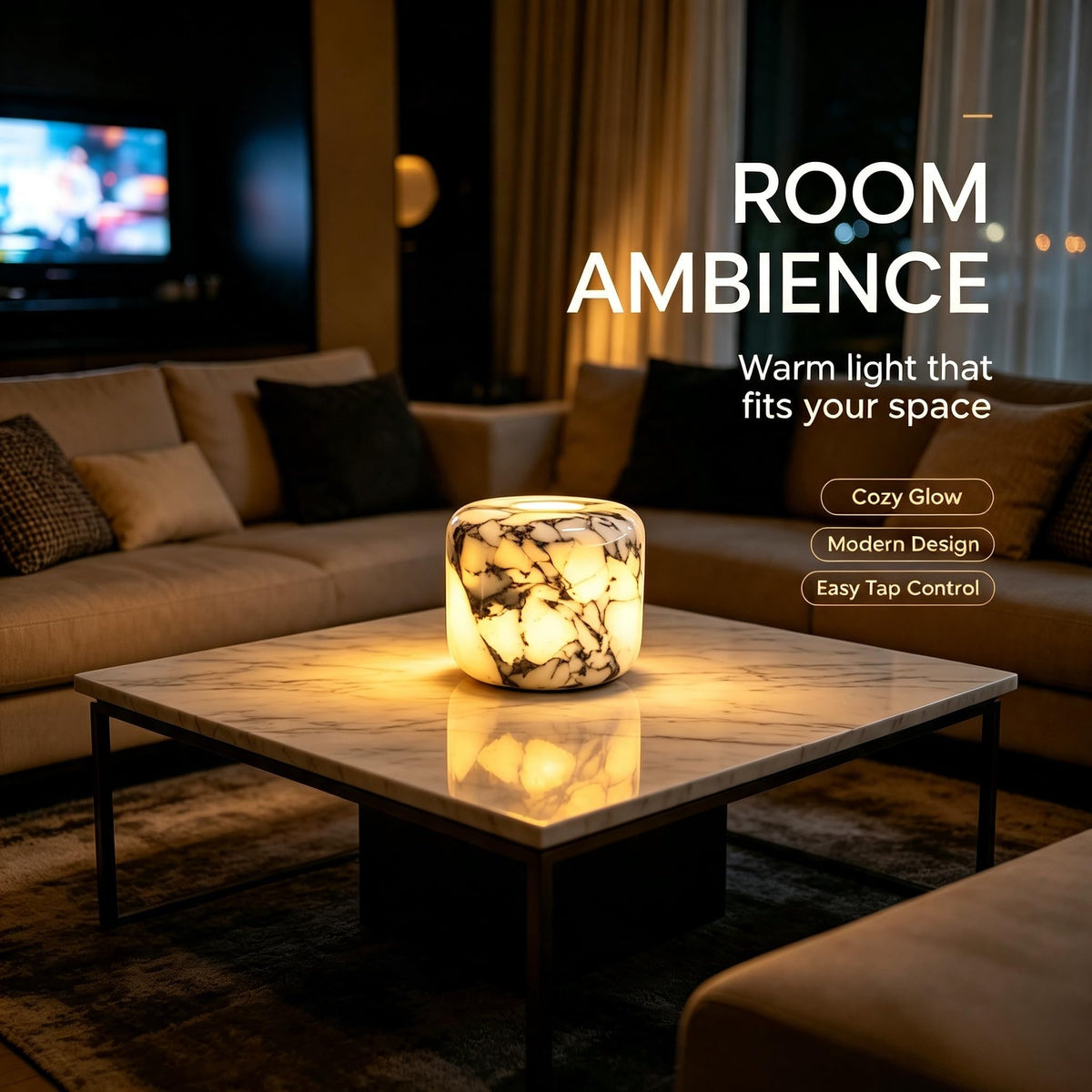 Natural Marble Lamp Cordless Touch Control Night Light 3 (Purple Calacatta)