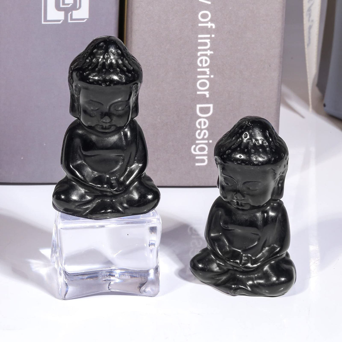 Handcarved Black Obsidian Sitting Baby Buddha Figurine
