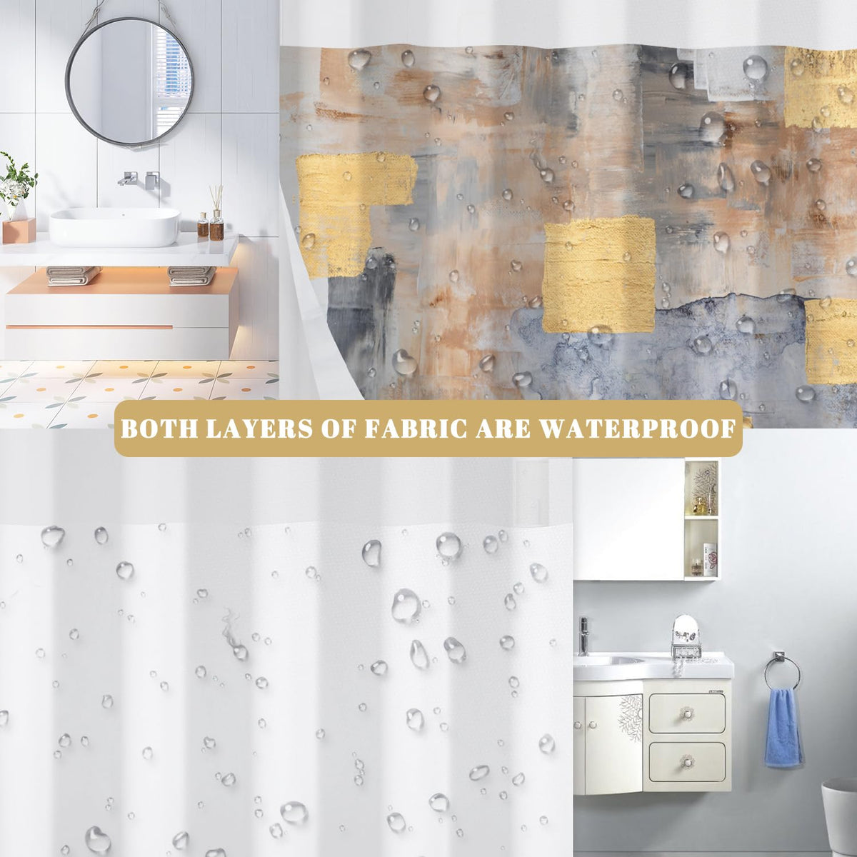 No Hook Shower Curtain with Snap in Liner Set (Abstract-3)