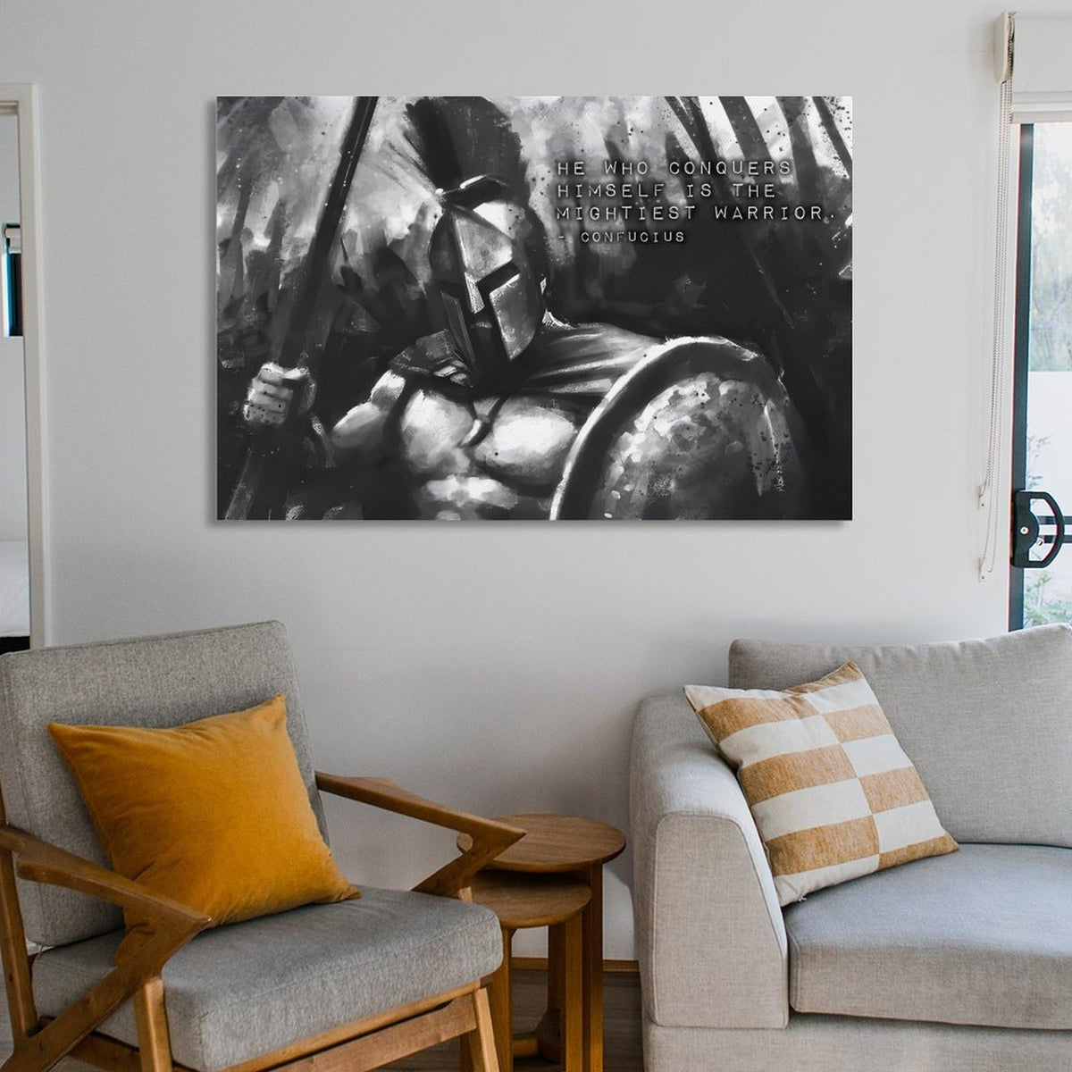 He Who Conquers Himself Confucius Quote Canvas Printing Wall Art Prints Wall Decor Posters Black White Spartan Warrior Motivational Decor for Living Room Bedroom Office Nordic 08x12inch (style / 08x12inch(20x30cm) Unframe)