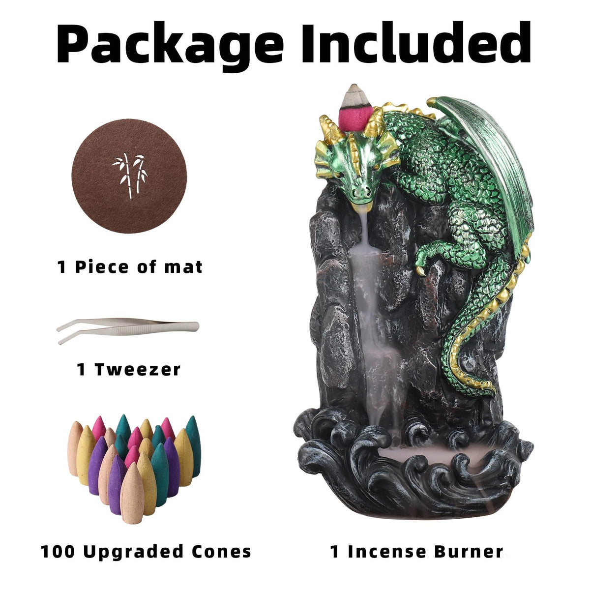 Dragon Backflow Incense Holder Waterfall Incense Burner (Green)