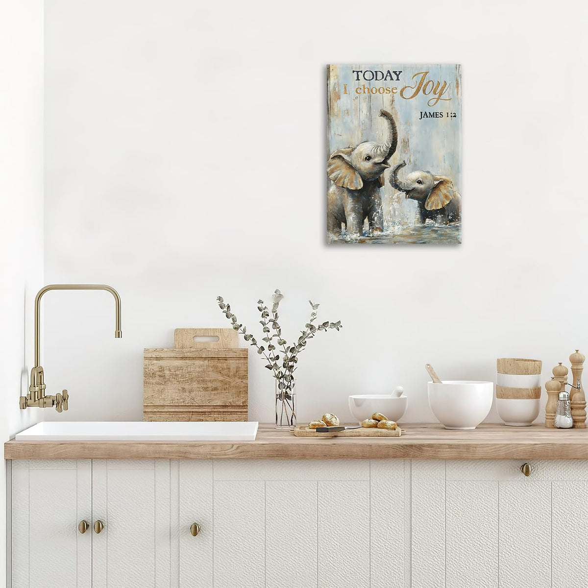 Elephant Canvas Wall Art Inspirational Quotes Print Framed ArtWork 16"x20" (Two Elephants / 20"L x 16"W)