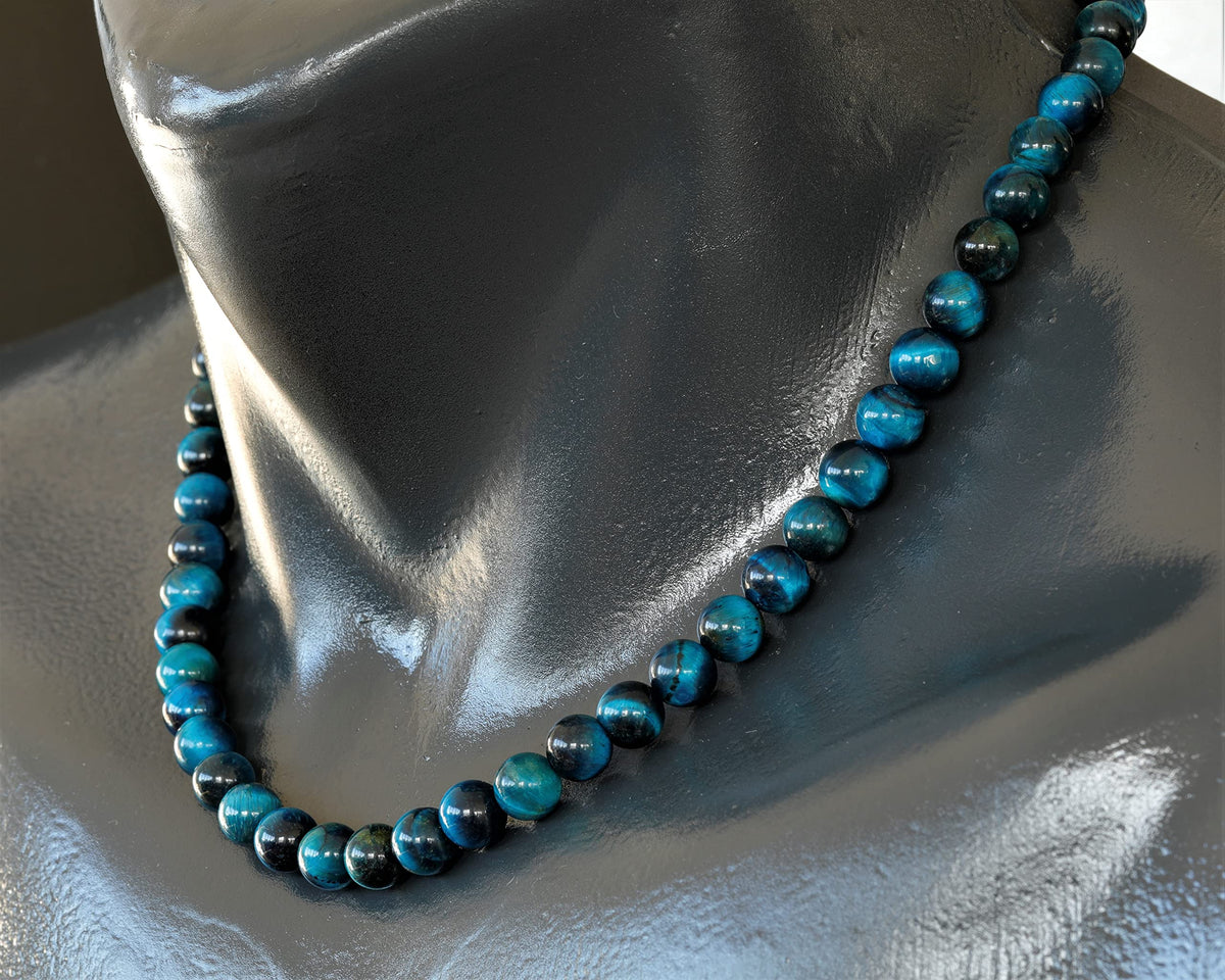 Natural Blue Tiger Eye Beaded Choker Necklace (Blue Tiger Eye / 18 Inches)