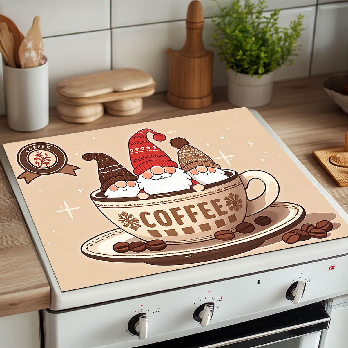 Coffee Cup Gnome Stove Cover 28x20 Diatomite Mat