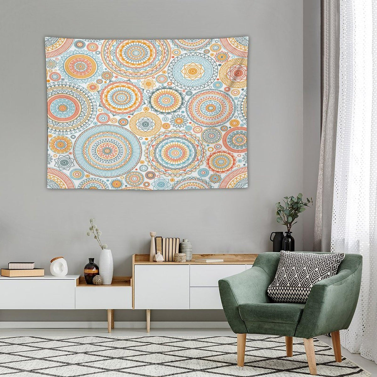 Boho Floral Tapestry Wall Hanging Abstract Mid Century Bohemian Tapestries Home Decor for Living Room Bedroom Apartment Farmhouse Dorm 30"x40" (30"L x 40"W / Mandala-29)
