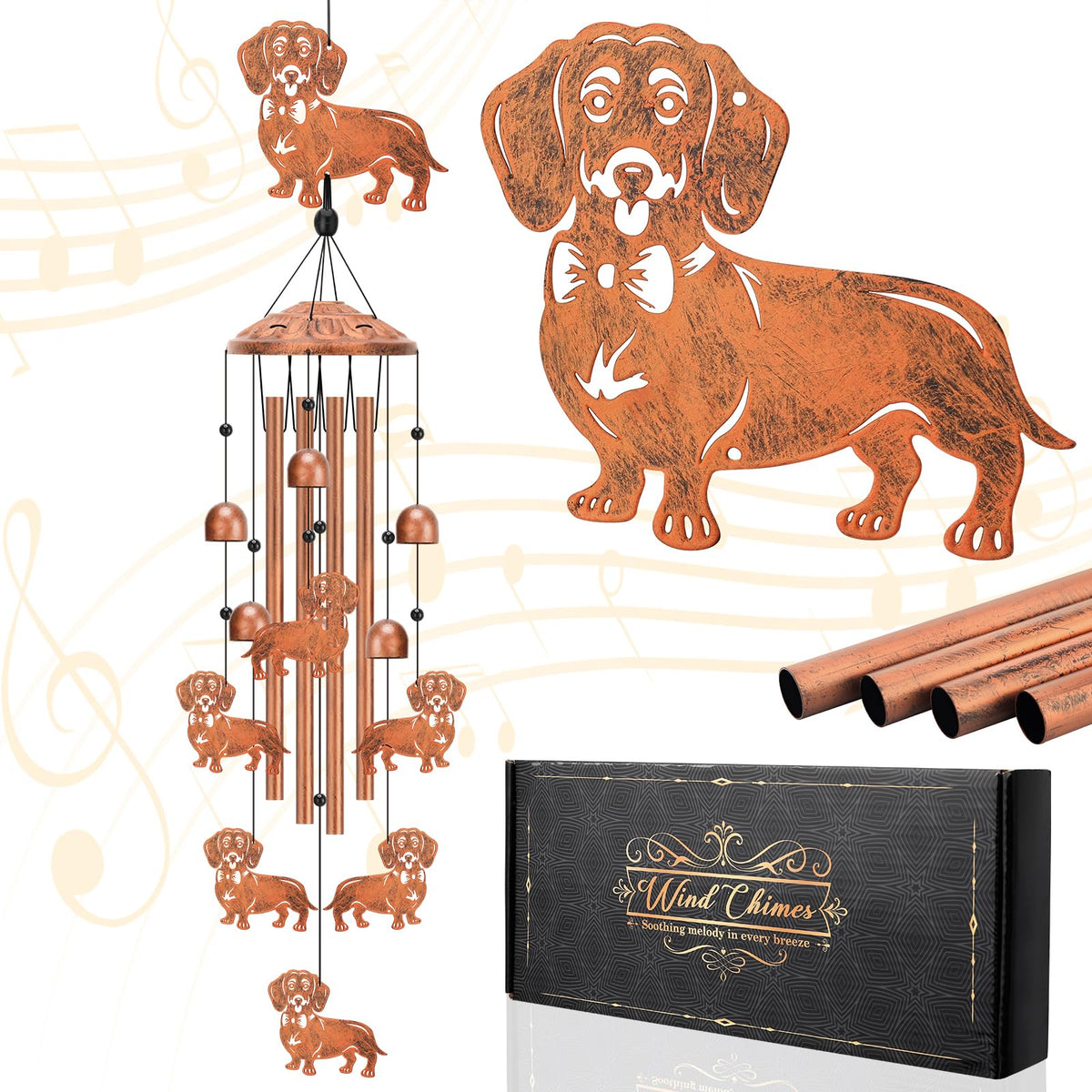 Metal Dachshund Wind Chimes for Outside