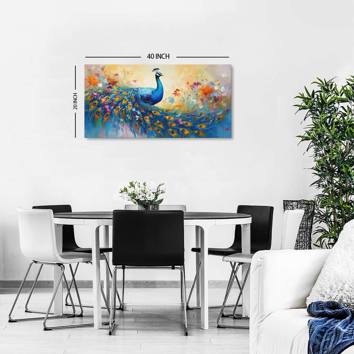 Abstract Peacock Wall Art Colorful Peacock Pictures Wall Decor Abstract Bird Canvas Poster Watercolor Animal Prints Painting Vintage Framed Artwork for Living Room Bedroom Home Decorations 20x40 (40"L x 20"W / Peacock)