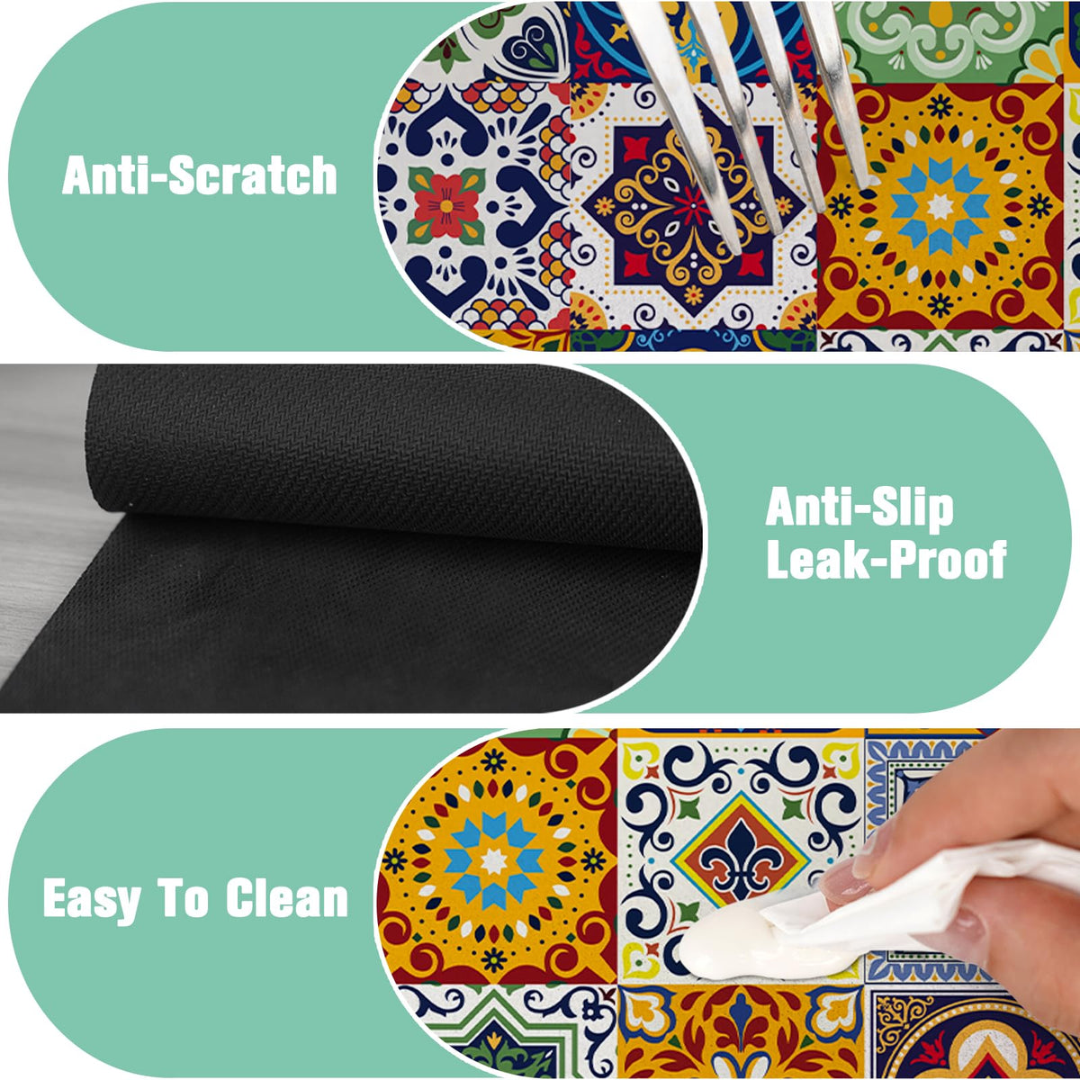 Kitchen Sink Splash Guard Faucet Mat 15" X 5.5" Talavera Mexican Tiles Absorbent Fast Drying Mat Faucet Draining Mat Sink Splash Guard Behind Faucet Drip Catcher for Kitchen Bathroom (15*5.5in / tile01)