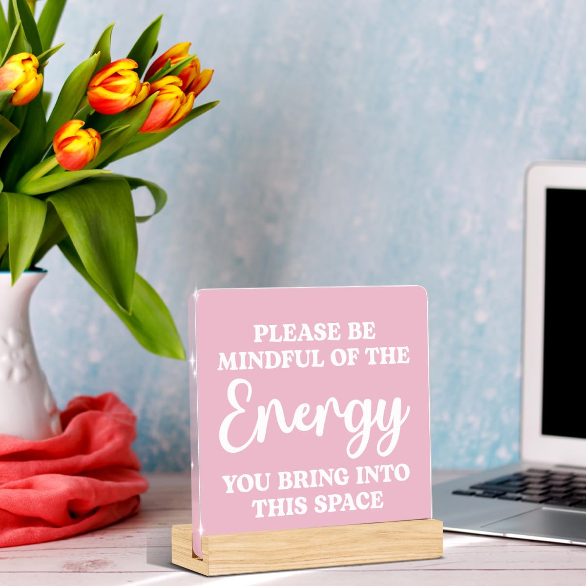 Pink Room Decor Zee Decor Spiritual Acrylic Motivational Gifts (Pink Please Be Mindful Of The Energy You Bring Into This Space)