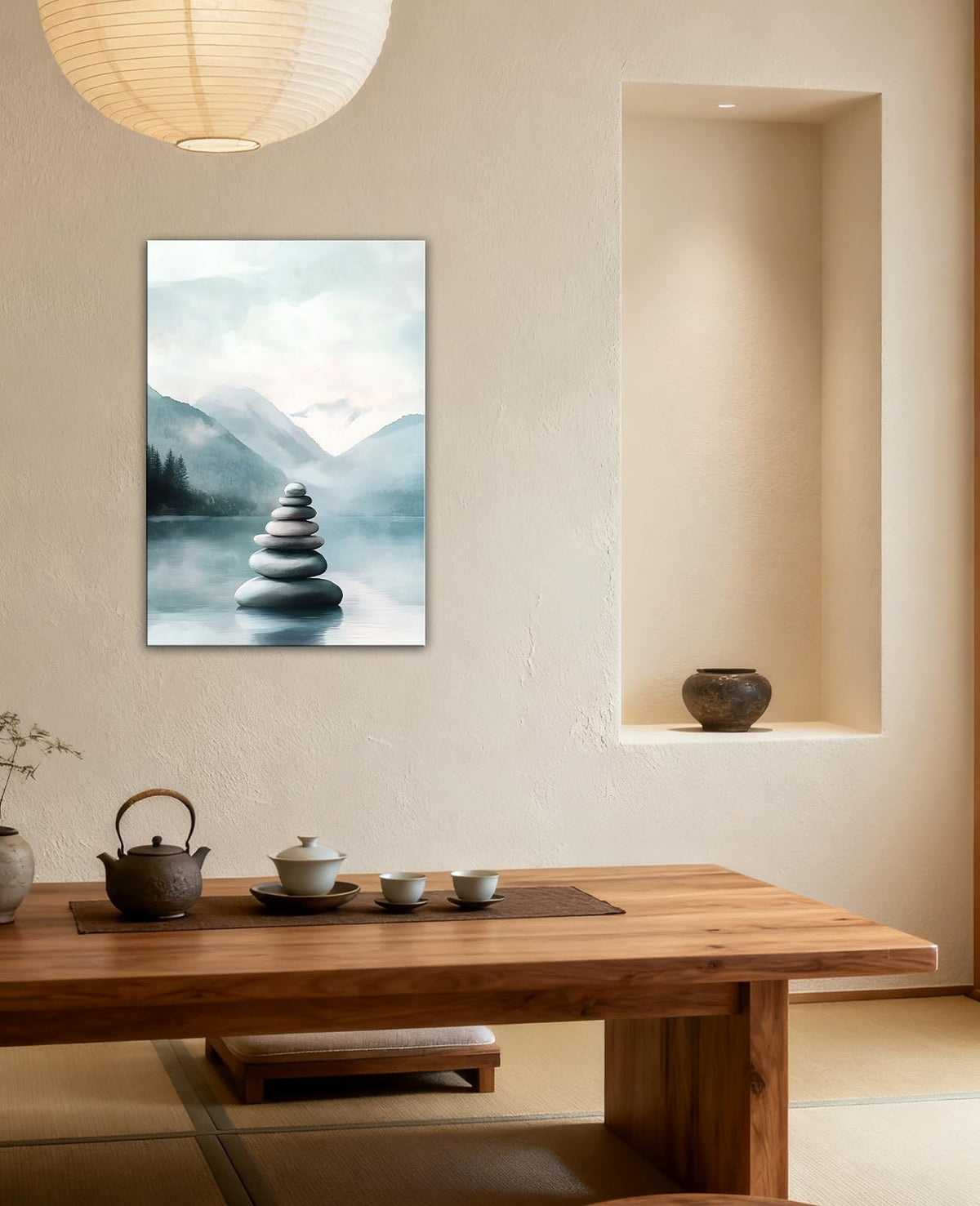 Zen Stones Canvas Wall Art Watercolor Spa Stone Pictures Minimalist Mountain Nature Scene Painting Zen Meditation Calming Home Decor Ready to Hang (Artwork-4 / 42L" x 28W")