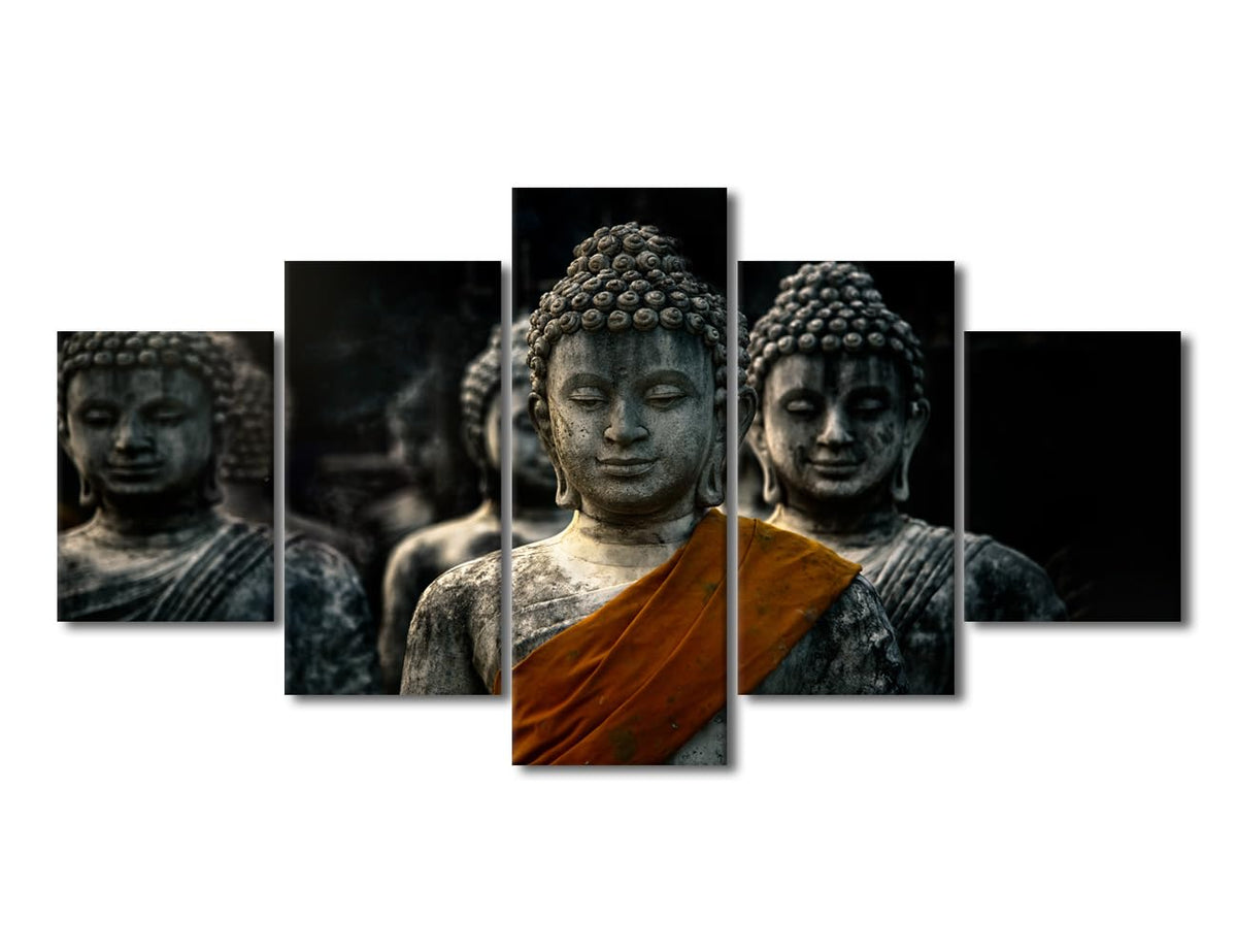 Canvas Wall Art Modern Office Wall Decor Thailand Buddha Statue Buddha Pagoda Picture Printing 5 Panel Buddha Zen Wall Art for Men Living Room Decor Stretched and Framed Ready to Hang 60x32 in (60x32 in / 5PANEL-12)