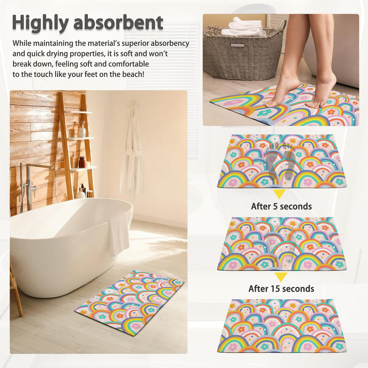 Boho Rainbow Groovy Flowers Door Mat (Boho Rainbow Groovy Flowers)