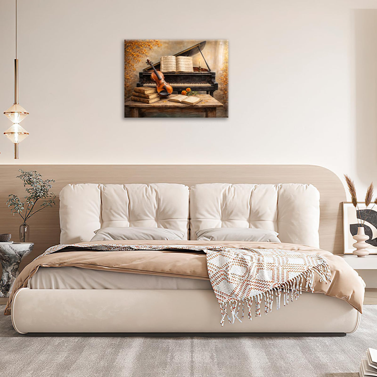Piano Music Wall Art Piano and Violin Wall Decor Vintage Musical Instrument Canvas Painting Picture for Music Room Bedroom Living Room 12"x16" (Piano Violin / 16"L x 12"W)