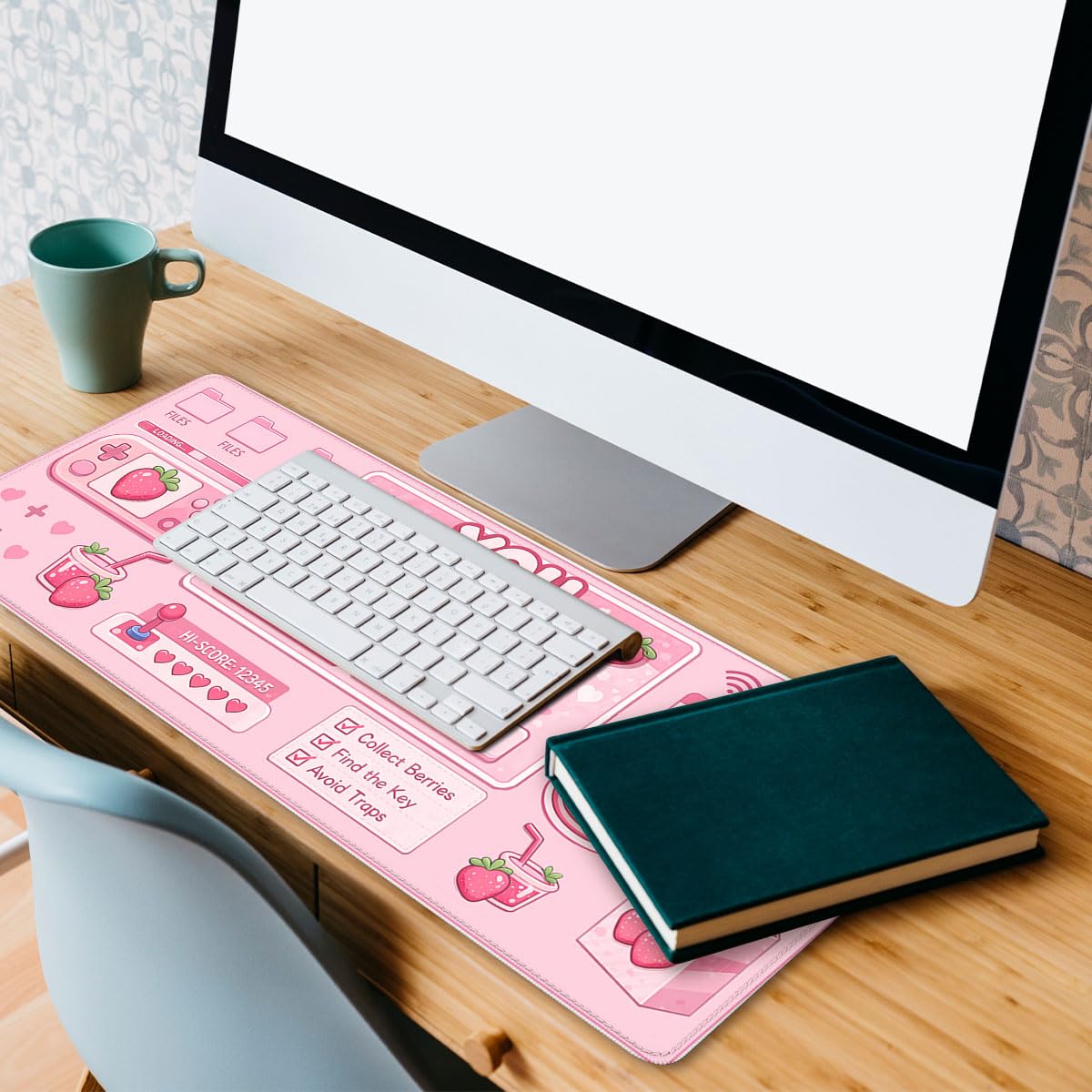Cute Gamer Gaming Mouse Pad Strawberry Pink Kawaii Aesthetic Mousepad Extended Large Laptop Keyboard Non (31.5" x 11.8" / Cute Gamer)