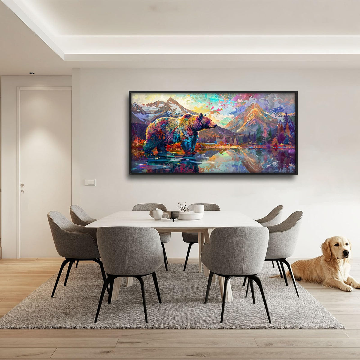 Bear Large Wall Art Bear Mountain Pictures Wall Decor Lake Landscape Canvas Painting Modern Artwork Home Decoration for Living Room Bathroom Bedroom Office Framed 60"x30" (Bear / 60"L x 30"W)