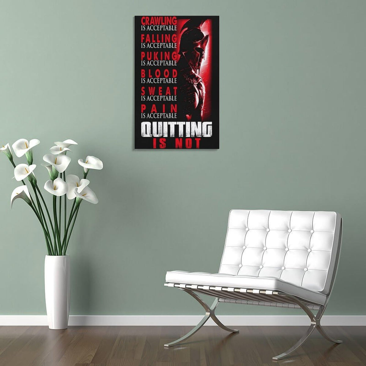 Spartan Quitting Is Not Motivational Gym Fitness Warrior Helmet Canvas Printing Wall Art Prints Wall Decor Posters Red Black Stoic Home Gym Bedroom Office Training Inspiration 20x30inch (style-19 / 20x30inch(50x75cm) Frame)