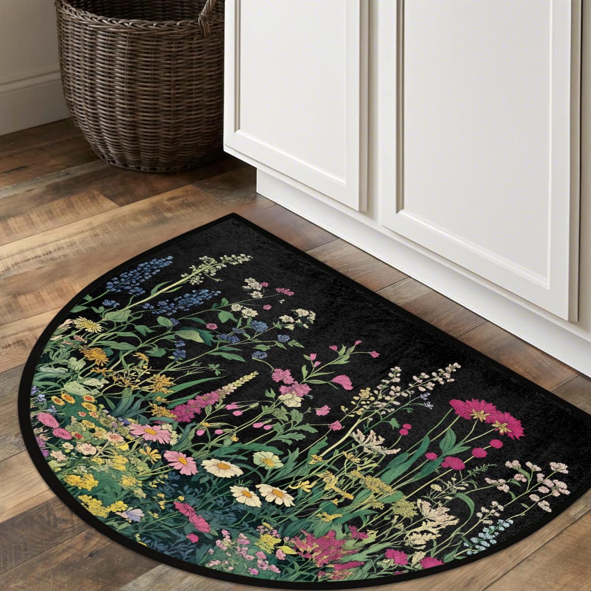 Half Round Door Mat Wildflower Herbs Plants Floral Welcome Mats Non (36 inch x 24 inch (Semicircular) / Wildflower Herbs Plants Floral)