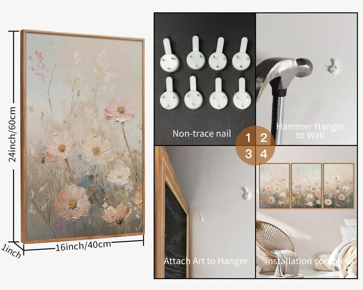 Dusty Pastel Floral Framed Canvas Wall Art Set (Dusty Pastel floral / 24"L x 16"W)