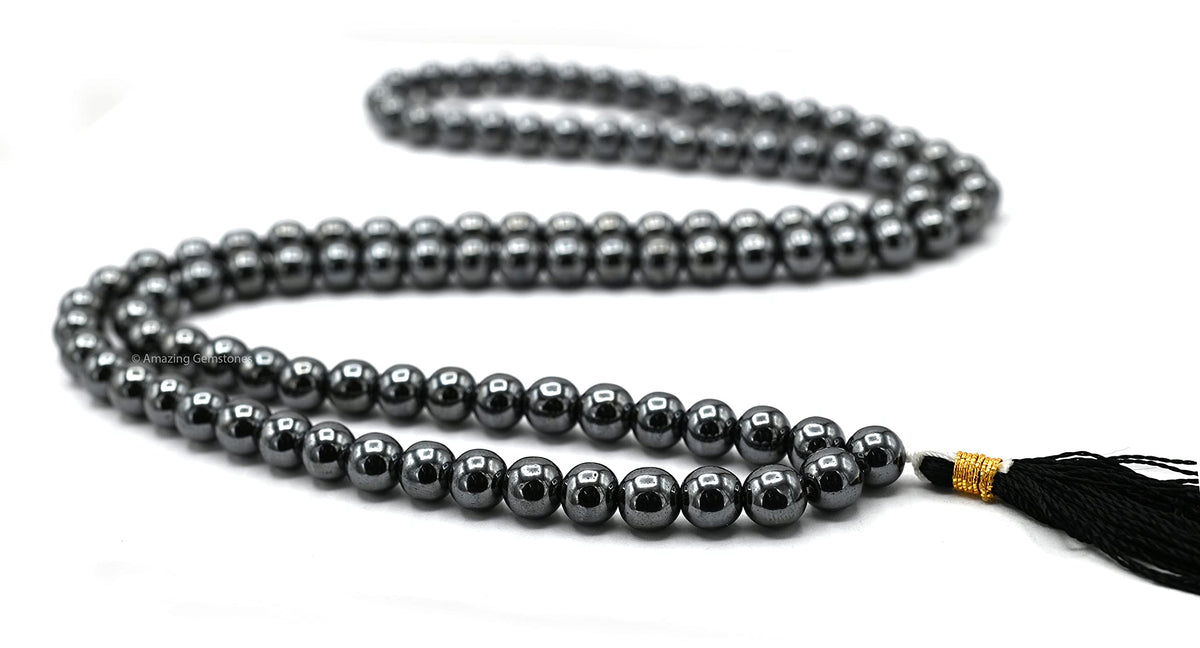 Hematite Buddhist Prayer Beads Japa Mala with 108 Meditation Beads (Without Knots / Hematite)