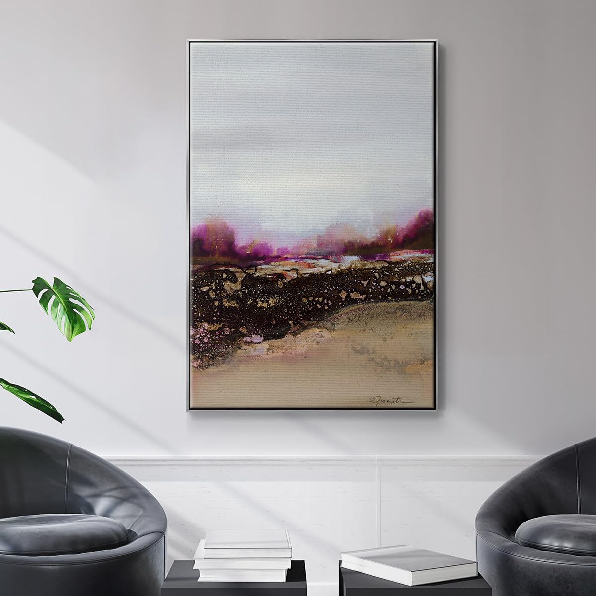 Abstract Wall Art Silver Floating Frame Paintings Calm Tranquil Landscape View Canvas Nature Artwork for Office Bedroom Kitchen Walls (41"L x 27"W / Reflections of My Mind)