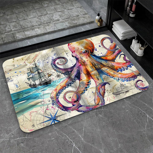 Bath Mat Bathroom Rug (A Colorful Octopus- / 1'8" x 2'8" (Rectangular))