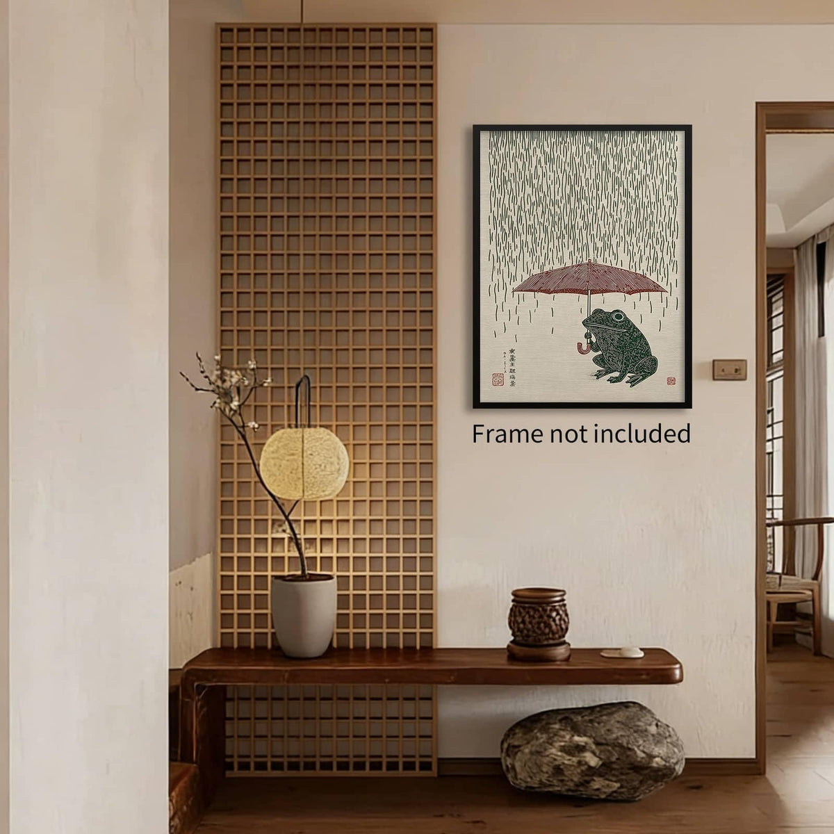Vintage Japanese Canvas Wall Art Whimsical Frog with Umbrella Posters Cute Japan Animal Picture Painting Minimalist Asia Aesthetic Prints for Japanese Living Room Bedroom Office 11x14in Unframed (Unframed / Japanese Frog Poster / 14"L x 11"W)