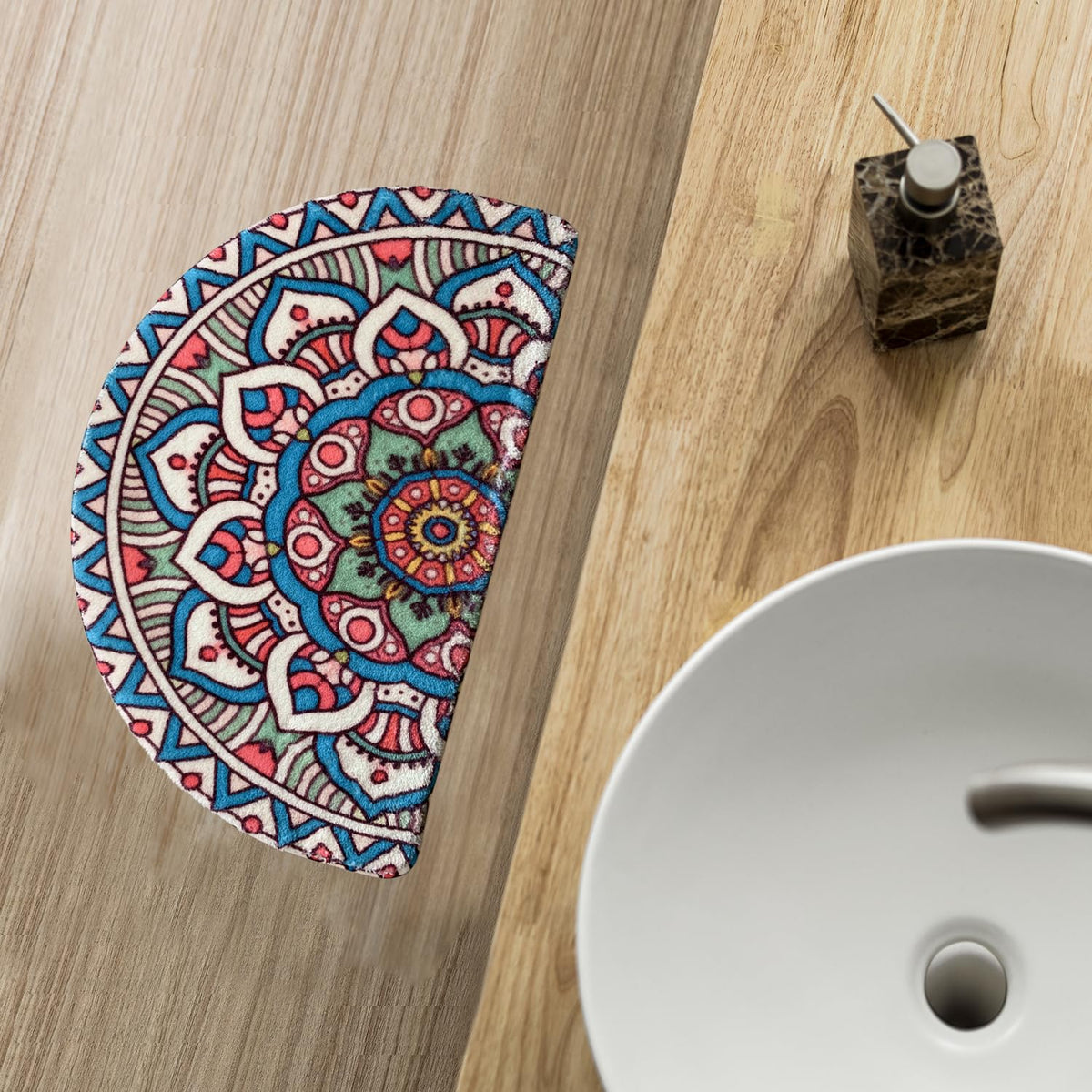 Mandala Semi Circle Doormat Bathroom Non (Blue)