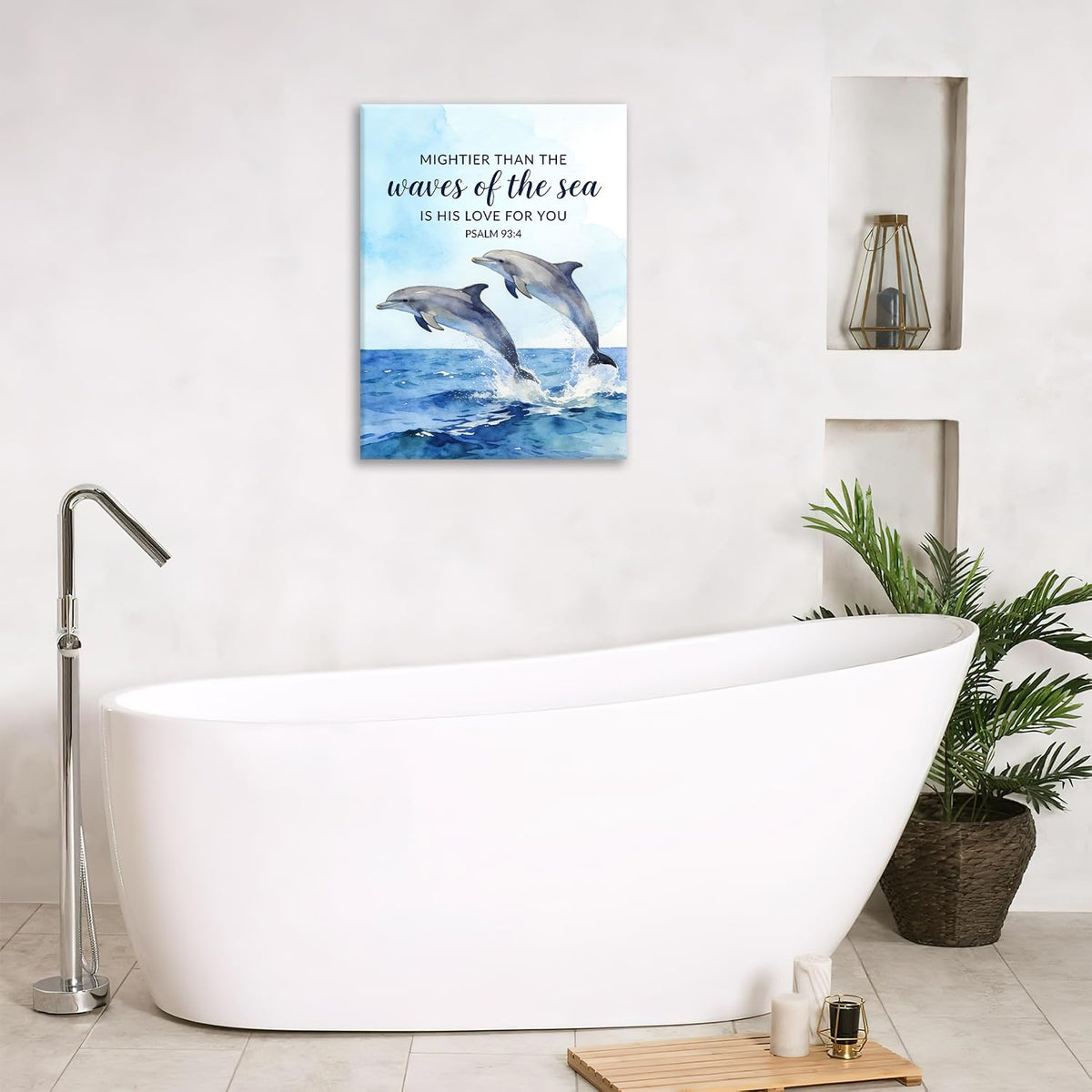 Dolphin Canvas Wall Art Inspirational Print Painting Framed ArtWork 12"x16" (Two Dolphins / 16"L x 12"W)