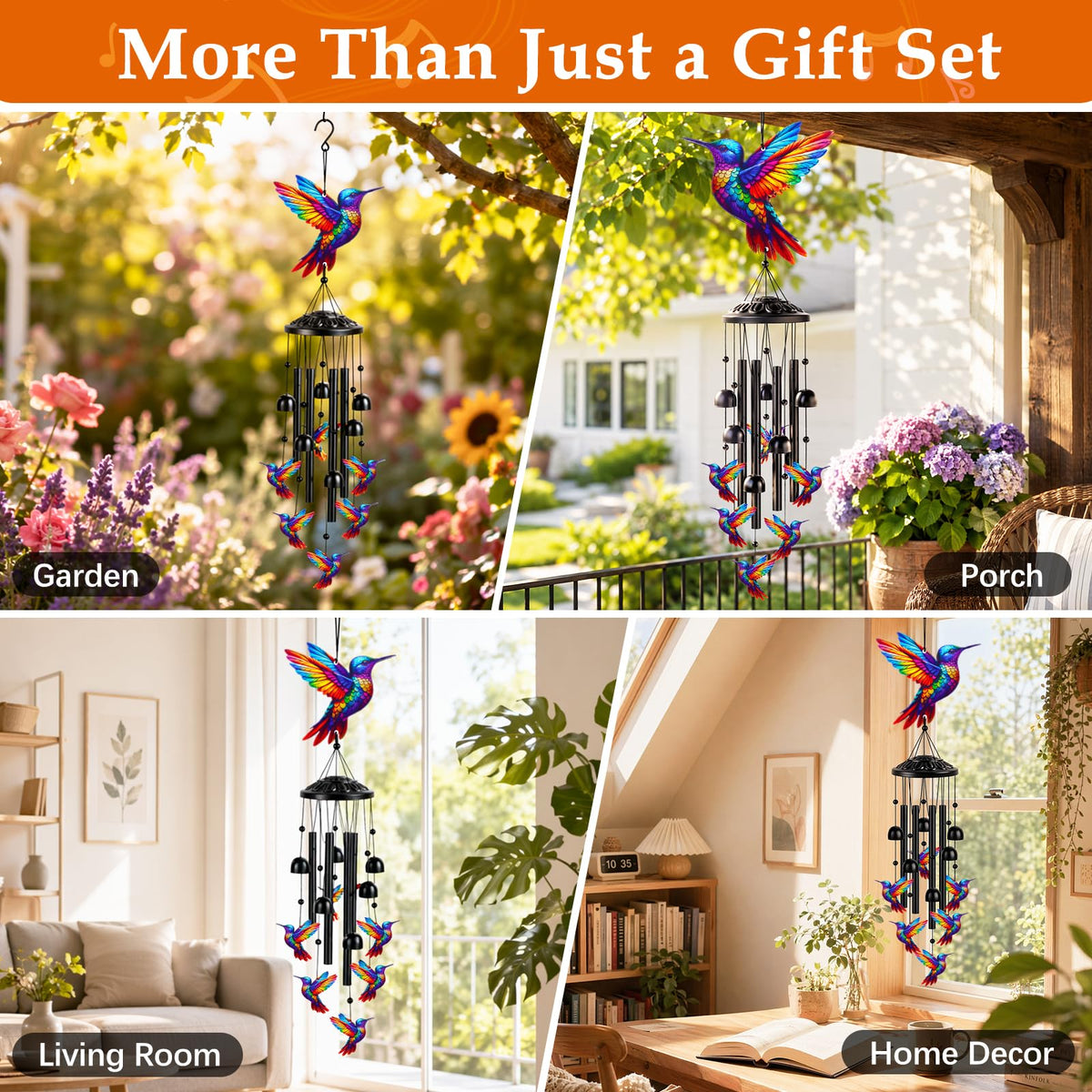 Aluminum Hummingbird Wind Chimes for Outside (Colorful)