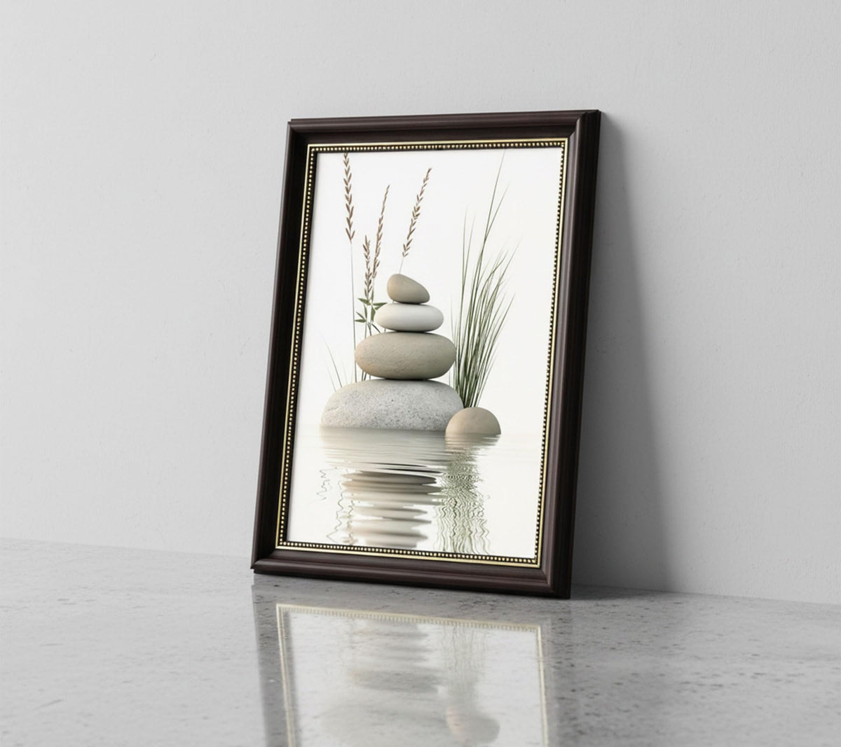 Dark Brown Framed Zen Stone Canvas Wall Art (zen stone / 16"L x 12"W)