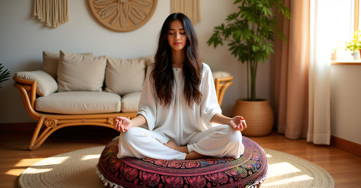 32" Large Round Bohemian Floor Pillow Cover Boho Pouf Cover Mandala Meditation Room Pillows Cover Adults Seating Poufs Cushion Cover for Kids Reading Playroom Multi Elephant (Multi Elephant)