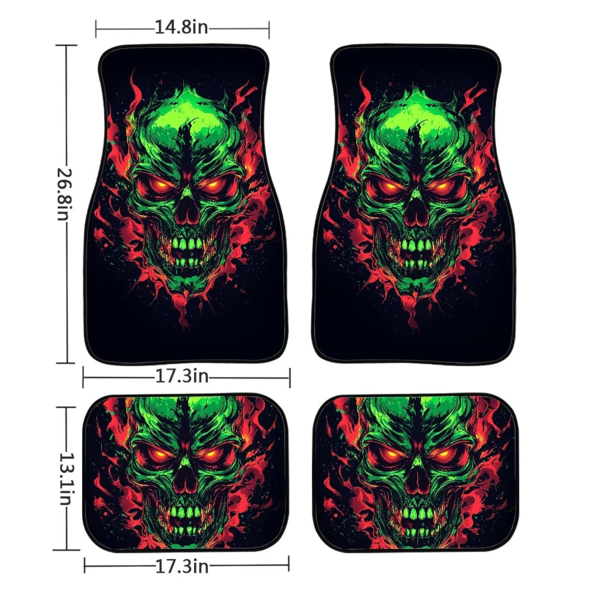 Green Skull Car Floor Mats Universal Automotive Floor Mats Rubber Non Slip Automotive Foot Mat 4 Piece Set Front and Rear Cars Floot Mat Skull Automotive Accessories (Green Skull)