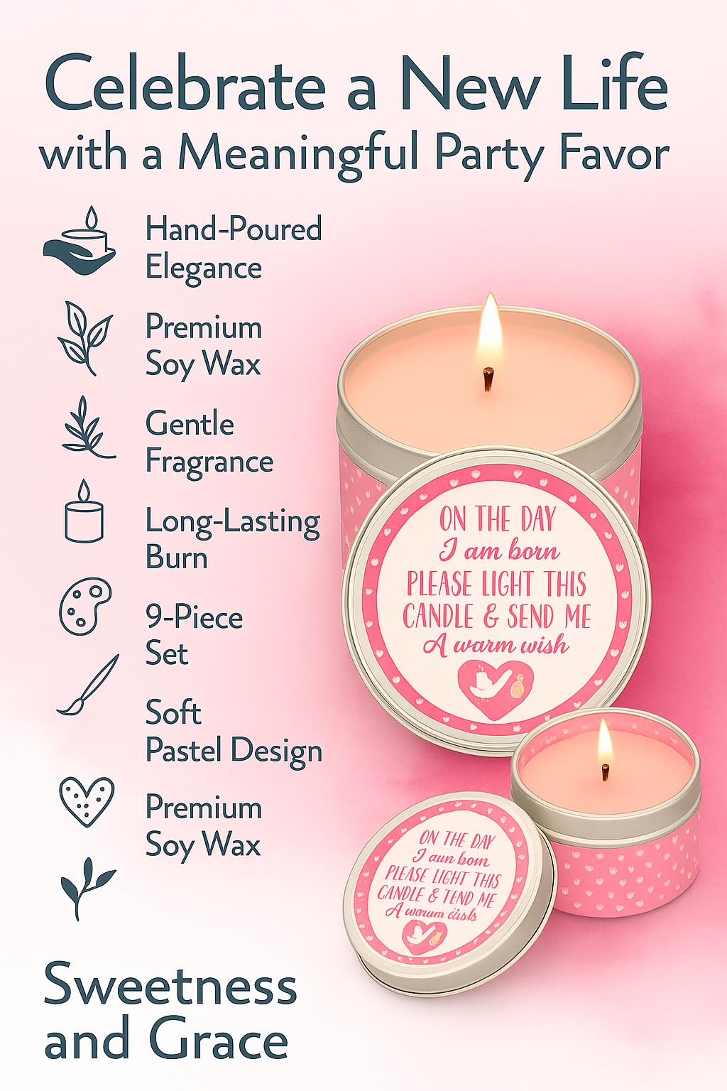 Baby Shower Candle Favors Gift Set (Pink-1-9pk)