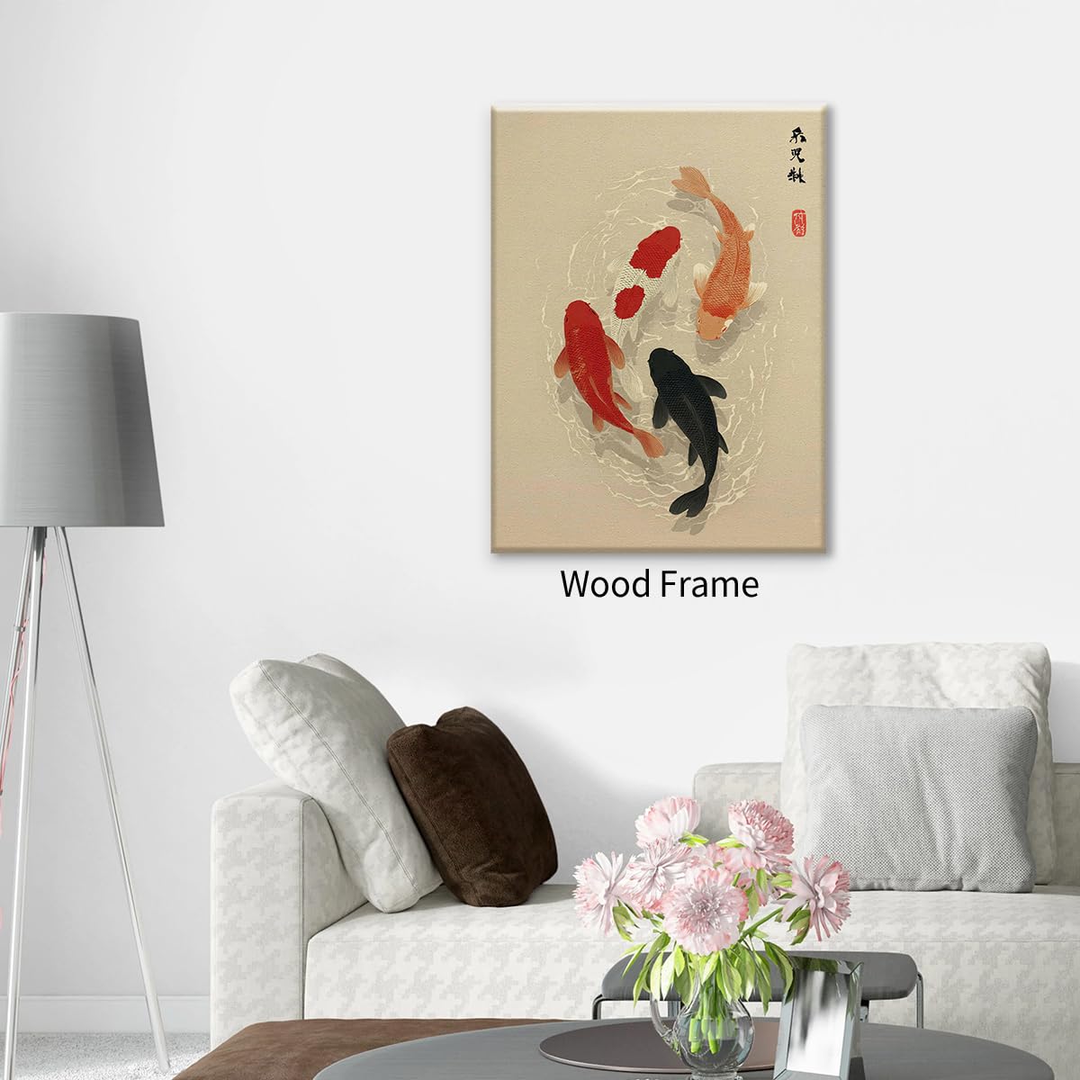 Japanese Koi Fish Framed Poster Minimalist Asian Wall Art 24x36 inch Vintage Zen Water Painting Modern Oriental Fish Artwork Japan Decor Aesthetic Prints for Living Room Bedroom Office Ready to hang (Wrapped Canvas / Japanese Artwork / 36"L x 24"W)
