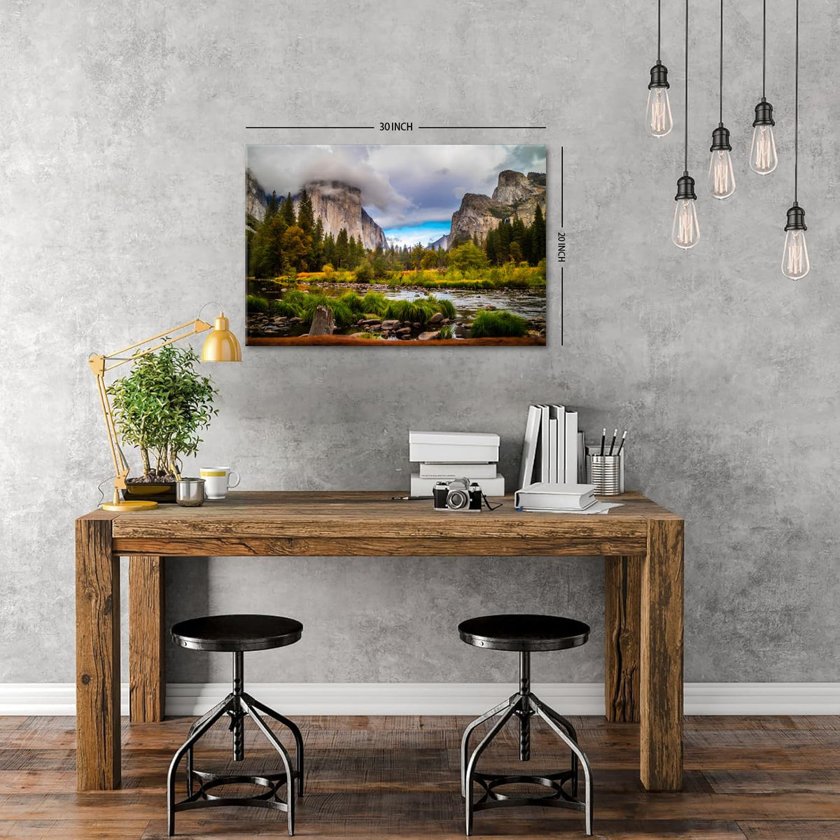 Yosemite Canvas Wall Art for Office Wall Decor National Park Mountain Landscape Picture Nature Posters Prints Forest Moving River Scenery Painting Canvas Framed Artwork for Living Room Bathroom 20x30” (30"L x 20"W / Yosemite)