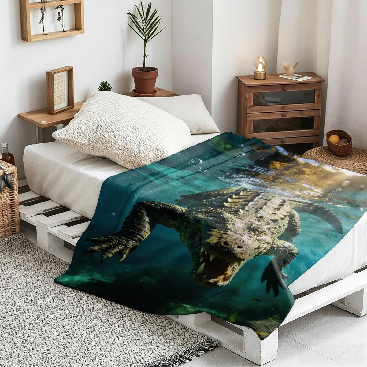 Crocodile Throw Blanket Wildlife Animal Soft Cozy Plush Flannel 40"X50" (Crocodile / 40"X50")