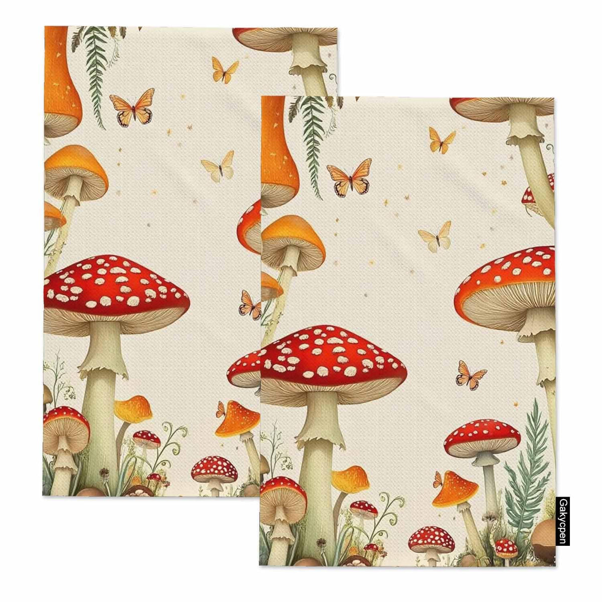 Mushroom Moon 2Pcs Kitchen Towels Butterfly Leaf 16X24 Inch Ultra Soft Tea Towel Super Absorbent Terry Dish Towels for Kitchen Linens (Mushroom Moon)