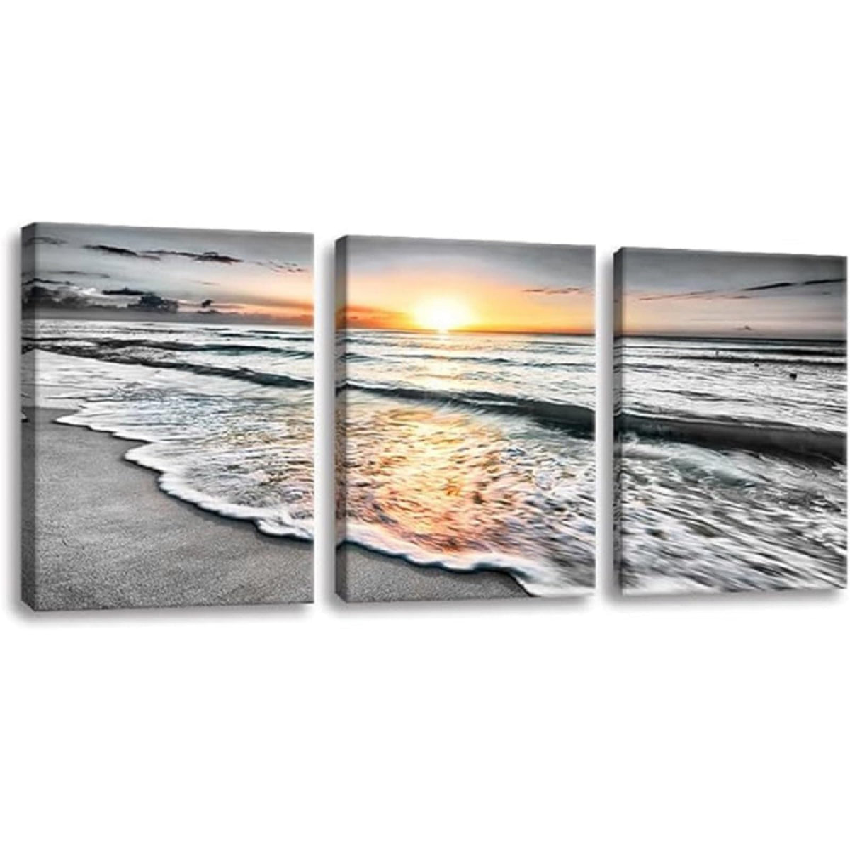 Bathroom Wall Decorations 3 Piece Black and White Picture Framed Wall Art Bedroom Beach Canvas Prints Photos Ocean Painting Sunset Poster Sea Artwork for Office Dining Room Decor 12x16x3pcs (2beach-3p / 12"x16"inchesx3Pcs)