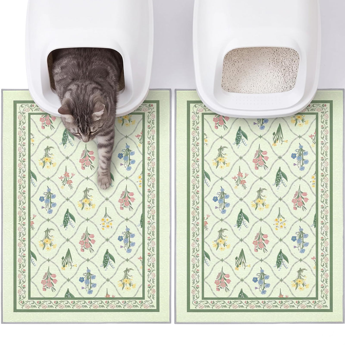 Cat Litter Mat (Bean Green Branch / L(33x22in))