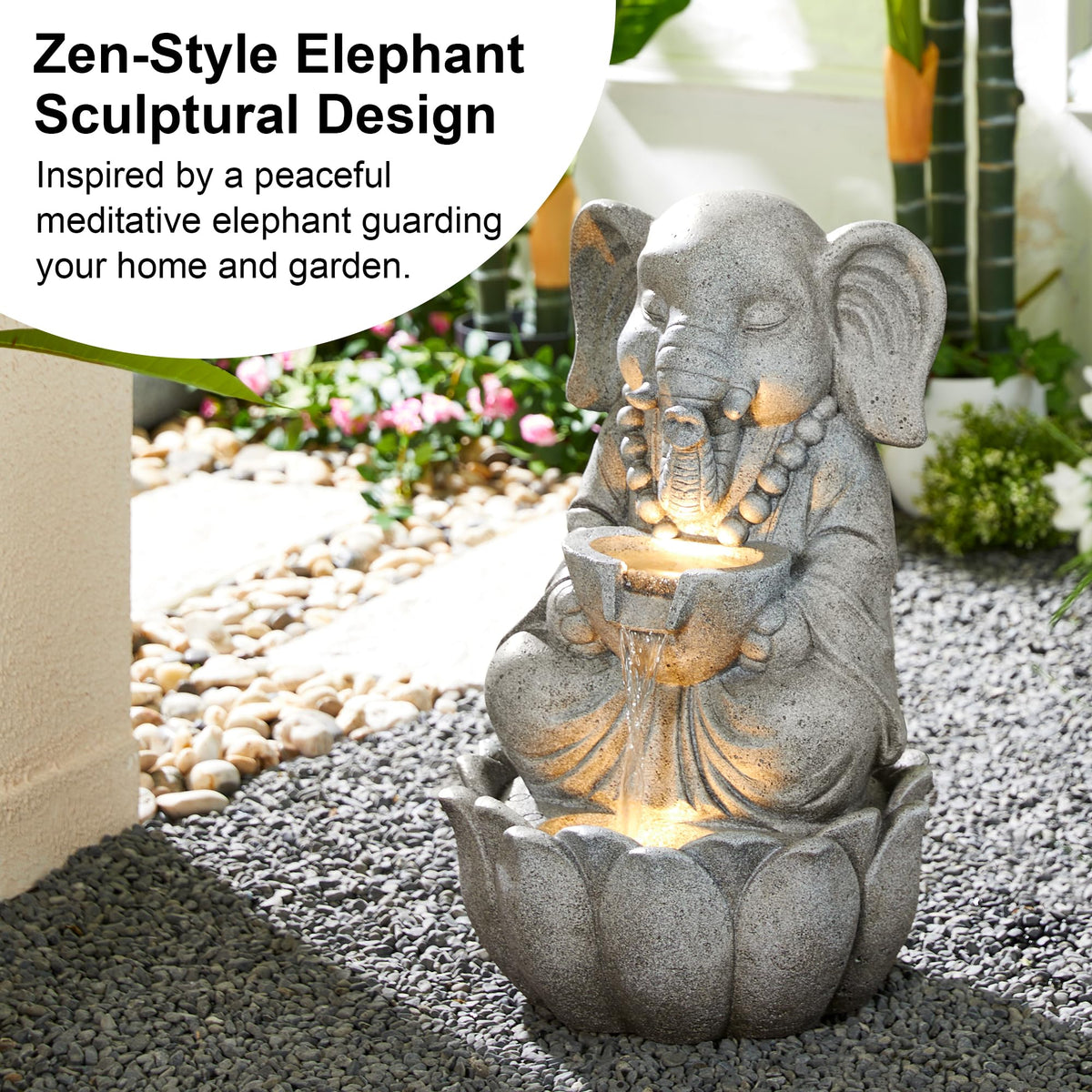 Outdoor Fountains and Waterfalls Zen (Concrete Elephant / 22"H)