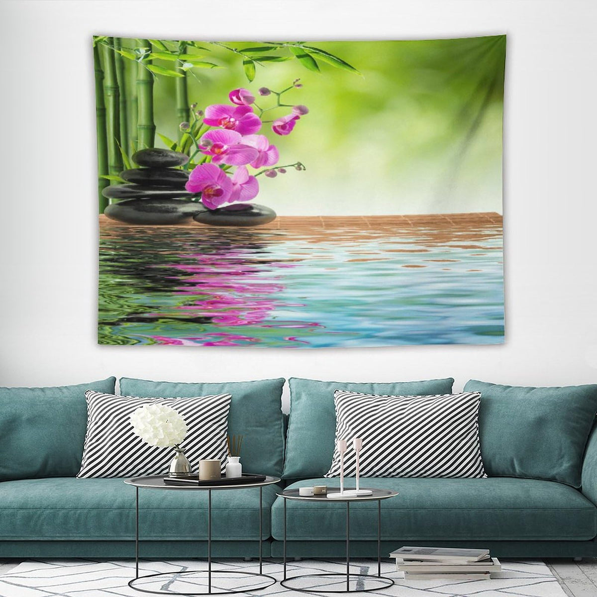 Purple Orchid Spa Tapestry Wall Hanging Bamboo Stone Tapestries Home Decor for Living Room Bedroom Farmhouse Kitchen Dorm 60"x80" (60"L x 80"W / Zen-8)